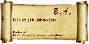 Blistyik Absolon névjegykártya
